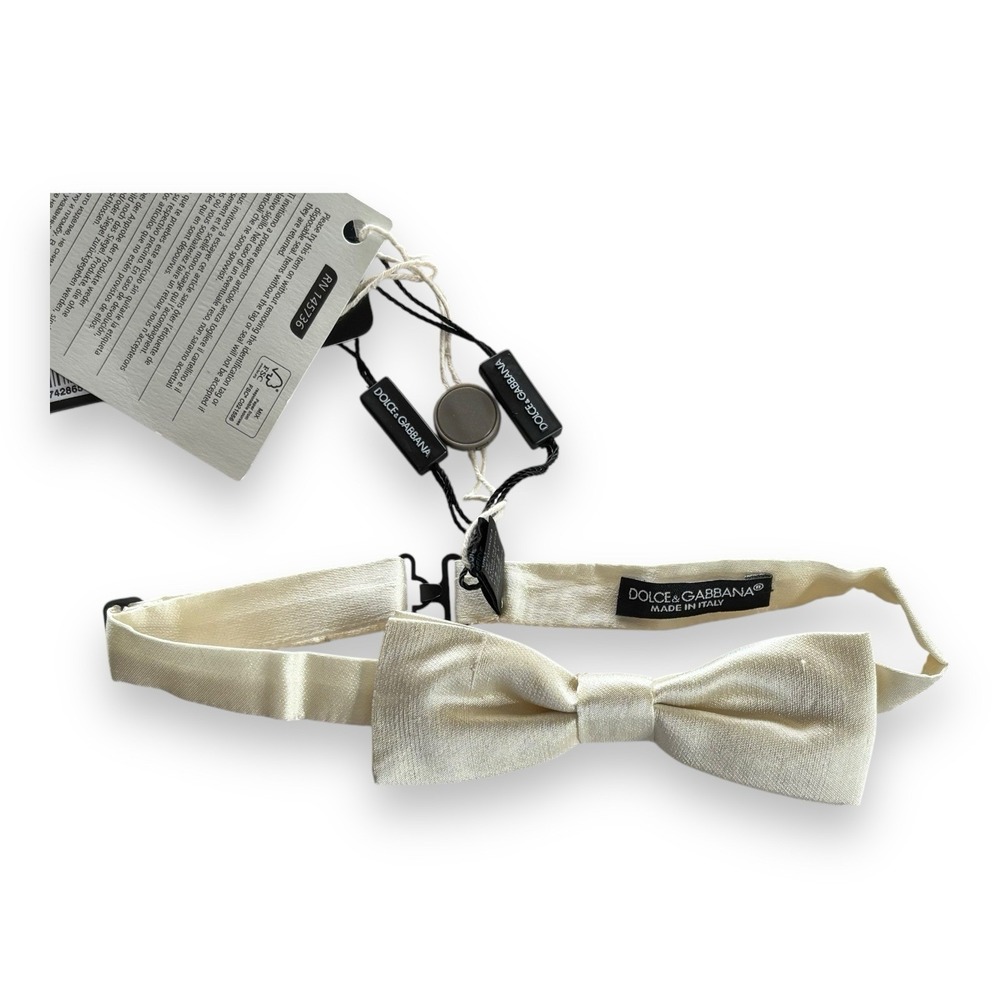 Dolce‎ & Gabbana Off White Silk Adjustable Neck Men Bow Men's Tie Authentic New